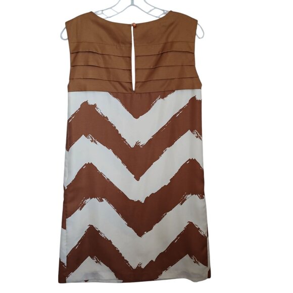 Tibi New York Silk Dress Brown Cream Shift Style Popover Lined Womens 2 - Picture 11 of 12